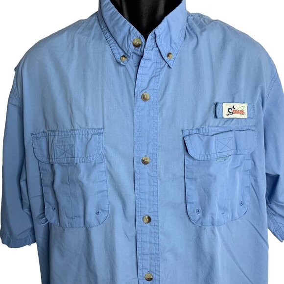 Button Down Vented Fishing Shirt XL Blue Pockets Short Sleeve Quick Dry Camp - Picture 2 of 6